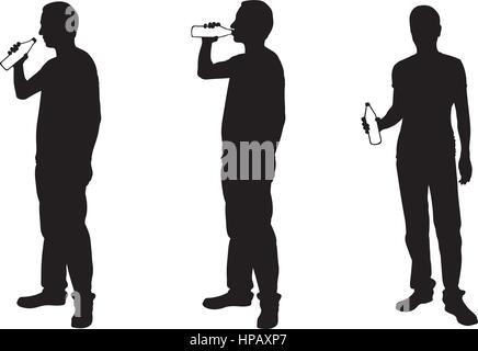 Silhouettes d'hommes de boire des bouteilles isolated on white Illustration de Vecteur