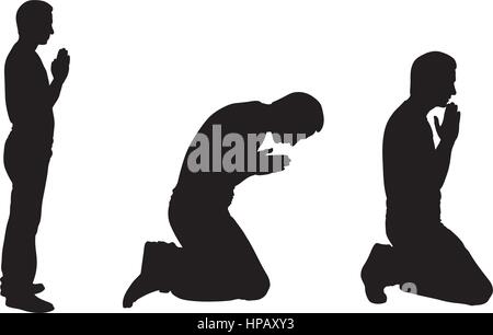 Silhouettes d'hommes priant isolated on white Illustration de Vecteur