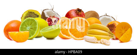 Divers fruits tropicaux sur un fond blanc Banque D'Images