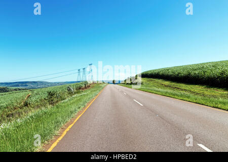 Asphalte Rural Route tournant à travers le paysage rural Banque D'Images