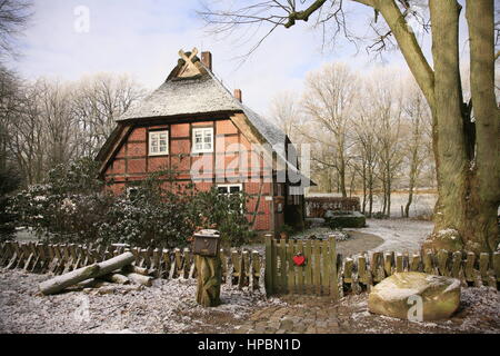 Wilsede, Lüneburger Heide im Winter, Niedersachsen, Deutschland Banque D'Images