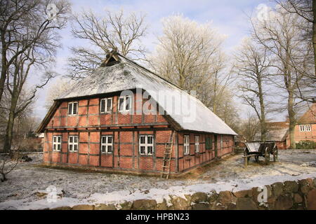 Heimatmuseum, Wilsede, Lüneburger Heide im Winter, Niedersachsen, Deutschland Banque D'Images