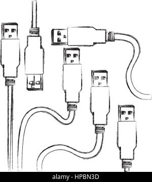 Silhouette floue collection jeu de connecteurs USB Illustration de Vecteur