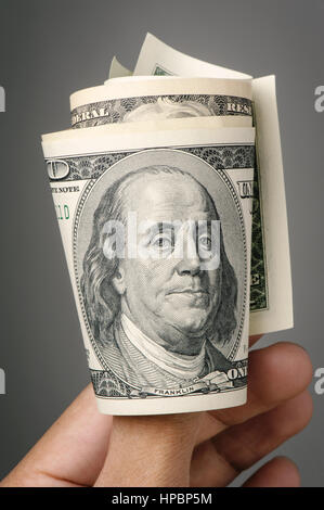 Benjamin Franklin Gros plan sur le visage de 100 $ US dollar bill. Banque D'Images