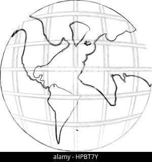 Contour noir et dessin à la main de carte du monde avec des continents de la terre Illustration de Vecteur