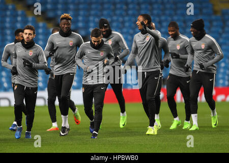 Manchester, UK. Feb 20, 2017. Les joueurs de Monaco au cours de la formation avant le match de la Ligue des Champions contre Manchester City au stade Etihad, le 20 février 2017 à Manchester, en Angleterre. Crédit : Daniel Chesterton/Alamy Live News Banque D'Images