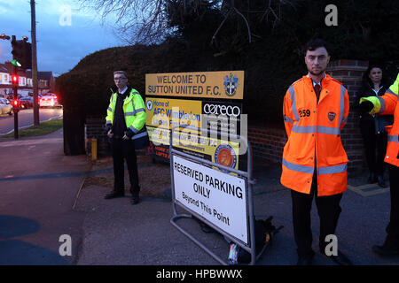 Sutton, Royaume-Uni. Feb 20, 2017. Vues générales avant de la FA Cup cinquième ronde match entre Sutton United et Arsenal au terrain de sport de l'arrondissement le 20 février 2017 à Sutton, en Angleterre. Crédit : Daniel Chesterton/Alamy Live News Banque D'Images