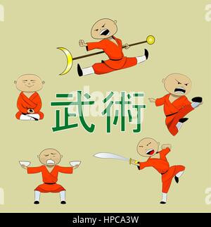 Moine shaolin avec le personnel Illustration de Vecteur