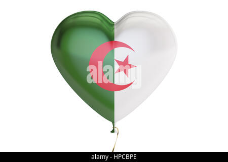 Drapeau de l'Algérie avec ballon en forme de coeur, 3D Rendering isolé sur fond blanc Banque D'Images