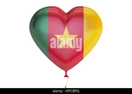 Ballon avec le Cameroun d'un drapeau en forme de cœur, rendu 3D isolé sur fond blanc Banque D'Images