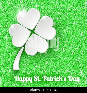 St Patrick day avec fond de carte de Vœux papier 3D White Clover Illustration de Vecteur