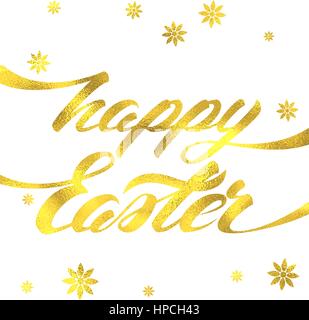 Joyeuses Pâques part lettrage en texture d'Aluminium Carte de Vœux. Vector Background avec décoration florale texturé doré Illustration de Vecteur