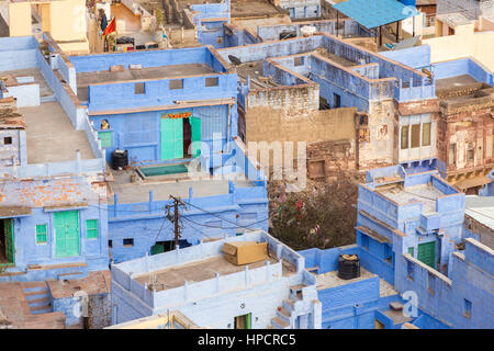 Jodhpur, la Ville Bleue vu de Fort Mehrangarh, Rajasthan, Inde, Asie Banque D'Images