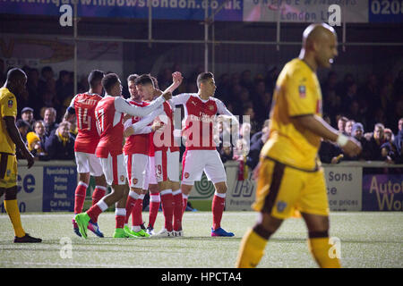 Sutton, Royaume-Uni. Feb 20, 2017. Battre Arsenal Sutton United 2-0 dans le cinquième tour de la FA Cup, avec Sutton United en direction de la cinquième ronde pour la première fois dans l'histoire des clubs. Crédit : Louise Wateridge/Pacific Press/Alamy Live News Banque D'Images