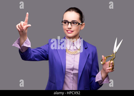 Tailleur femme en appuyant sur le bouton virtuel Banque D'Images