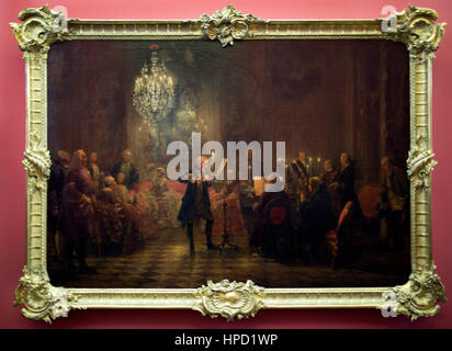 La Flûte Concert de Frédéric le Grand à Sanssouci par Adolph Menzel, à l'ancienne galerie nationale à Berlin Banque D'Images