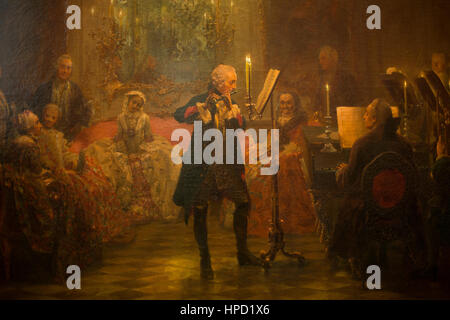 La Flûte Concert de Frédéric le Grand à Sanssouci par Adolph Menzel, à l'ancienne galerie nationale à Berlin Banque D'Images