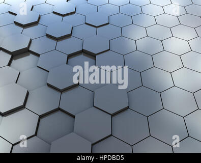 Abstract 3d rendering of futuristic surface avec hexagones. Sci-fi bleu arrière-plan. Banque D'Images