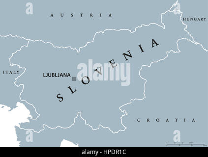 Carte politique de la Slovénie Ljubljana et capital avec les pays voisins. République centrafricaine, pays et état-nation dans le sud de l'Europe centrale. Banque D'Images