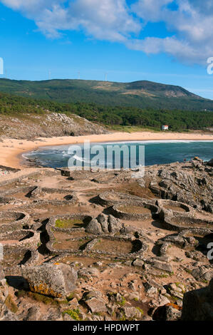 Le Castro de Baroña, règlement celtique -1er siècle avant J.-C., Porto do Son, province de La Corogne, une région de Galice, Espagne, Europe Banque D'Images