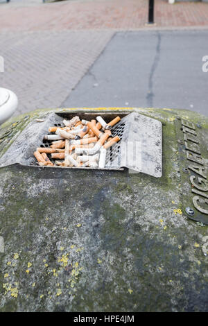 Mégots de cigarettes en haut de corbeilles à Winchester, Hampshire Banque D'Images