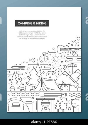 Camping et randonnée - brochure design ligne modèle d'affiche A4 Illustration de Vecteur