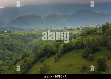 Paysage de montagne d'été au-dessus des collines. Scenic rural dans les Carpates Banque D'Images