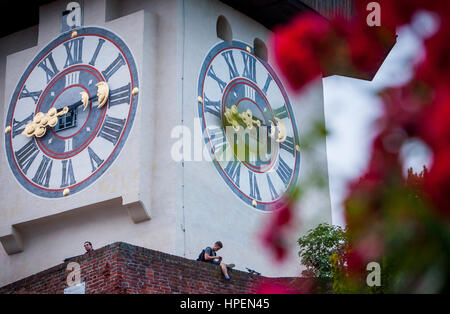 Tour de l'horloge sur le Schlossberg, Castle Hill, Graz, Autriche Banque D'Images