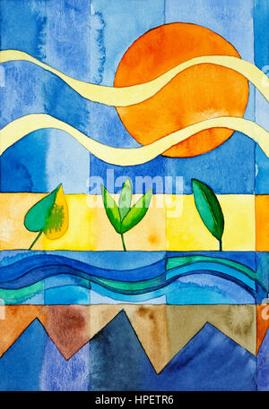 Aquarelle de Heidrun Füssenhäuser, Psaume 23, il restaure mon âme Banque D'Images