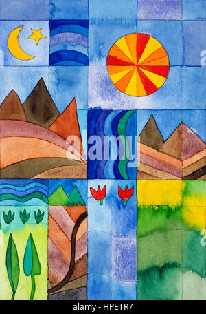 Aquarelle de Heidrun Füssenhäuser, Psaume 23, hauts et bas Banque D'Images