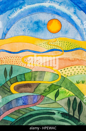 Aquarelle de Heidrun Füssenhäuser, Psaume 23, "il me fait reposer dans de verts pâturages, il me mène près des eaux' Banque D'Images