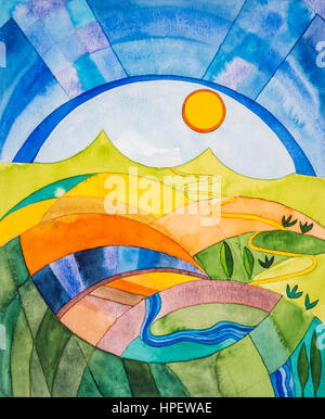 Aquarelle de Heidrun Füssenhäuser, Psaume 23, "il me fait reposer dans de verts pâturages, il me mène près des eaux' Banque D'Images