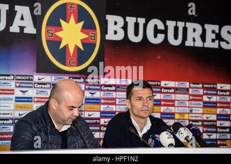 29 avril 2015 : l'entraîneur de Costantin Galca FCSB lors de la conférence de presse à la fin de la Liga je jeu Soccer Roumanie entre FC Steaua Bucarest ROU et ASA 2013 Targu Mures ROU au niveau national Arena, Bucarest, Roumanie ROU. Foto : Catalin Soare Banque D'Images