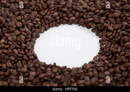Café en grains formant cercle sur fond blanc Banque D'Images