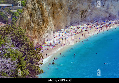 Plage de Porto Katsiki situé au sud-ouest de l'île de Lefkada, l'un des plus célèbres plages de la mer Ionienne, en Grèce Banque D'Images