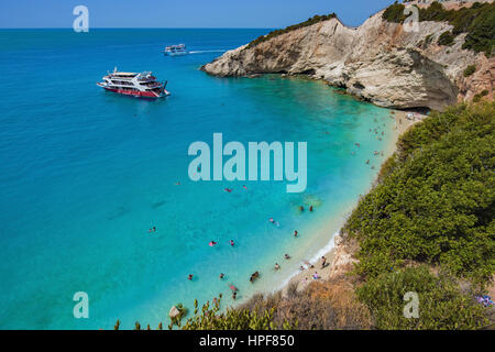 Plage de Porto Katsiki situé au sud-ouest de l'île de Lefkada, l'un des plus célèbres plages de la mer Ionienne, en Grèce Banque D'Images