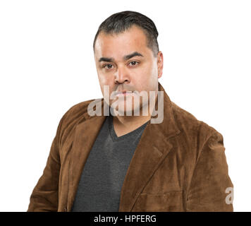 Beau Jeune homme hispanique Portrait Portrait contre fond blanc. Banque D'Images