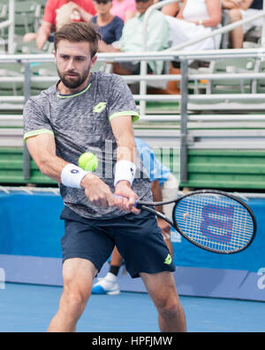 Delray Beach, Palm Beach County, NOUS. Feb 21, 2017. TIM SMYCZEK tennis pro en action sur cour au cours de l'Open de Delray Beach, premier tour de l'ATP World Tour à l'Delray Beach Tennis Center. Canadian Milos Raonic a battu 6-1, 6-4. Credit : Arnold Drapkin/ZUMA/Alamy Fil Live News Banque D'Images