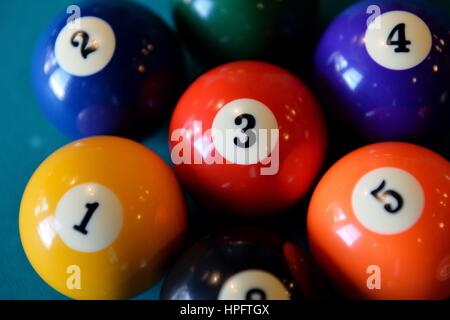 Gros plan d'une des boules de billard, Swiss, ville de St Moritz, 11. Février 2017. Photo : Frank May | conditions dans le monde entier Banque D'Images