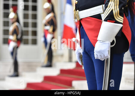 Détail avec la Garde républicaine d'honneur au cours d'une cérémonie d'accueil Banque D'Images