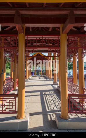 Pavillon de style pagode dans Ping Tom Memorial Park dans le quartier de Chinatown de Chicago. Banque D'Images