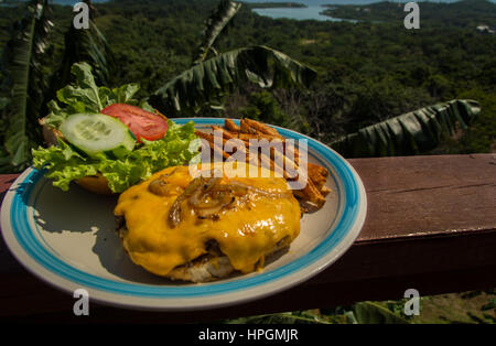 Cheeseburger au décor tropical Banque D'Images