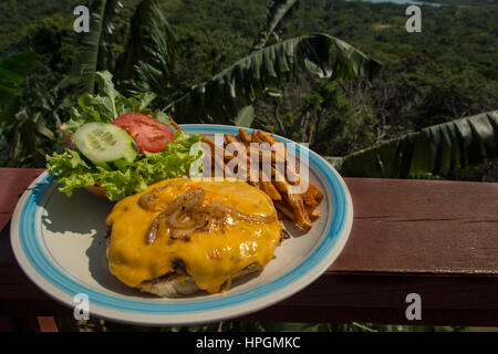 Cheeseburger au décor tropical Banque D'Images