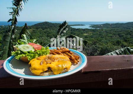 Cheeseburger au décor tropical Banque D'Images