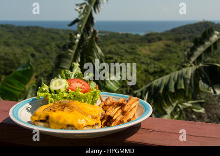 Cheeseburger au décor tropical Banque D'Images