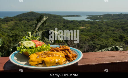 Cheeseburger au décor tropical Banque D'Images