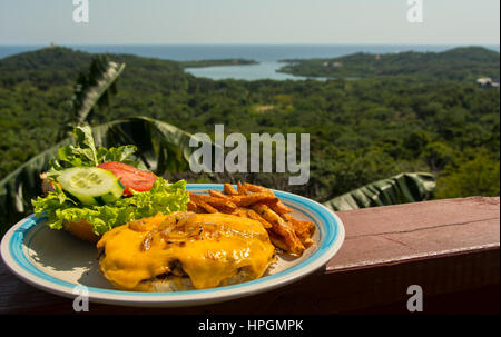 Cheeseburger au décor tropical Banque D'Images