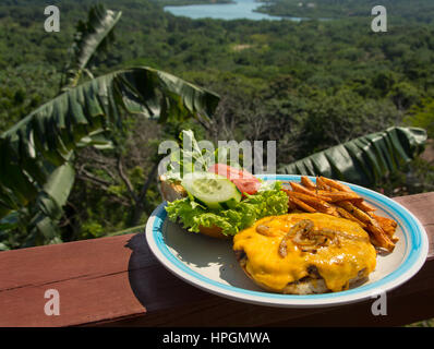 Cheeseburger au décor tropical Banque D'Images