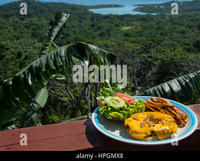 Cheeseburger au décor tropical Banque D'Images