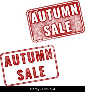 Deux timbres vente d'automne. Empreintes réalistes vecteur isolé sur fond blanc Illustration de Vecteur
